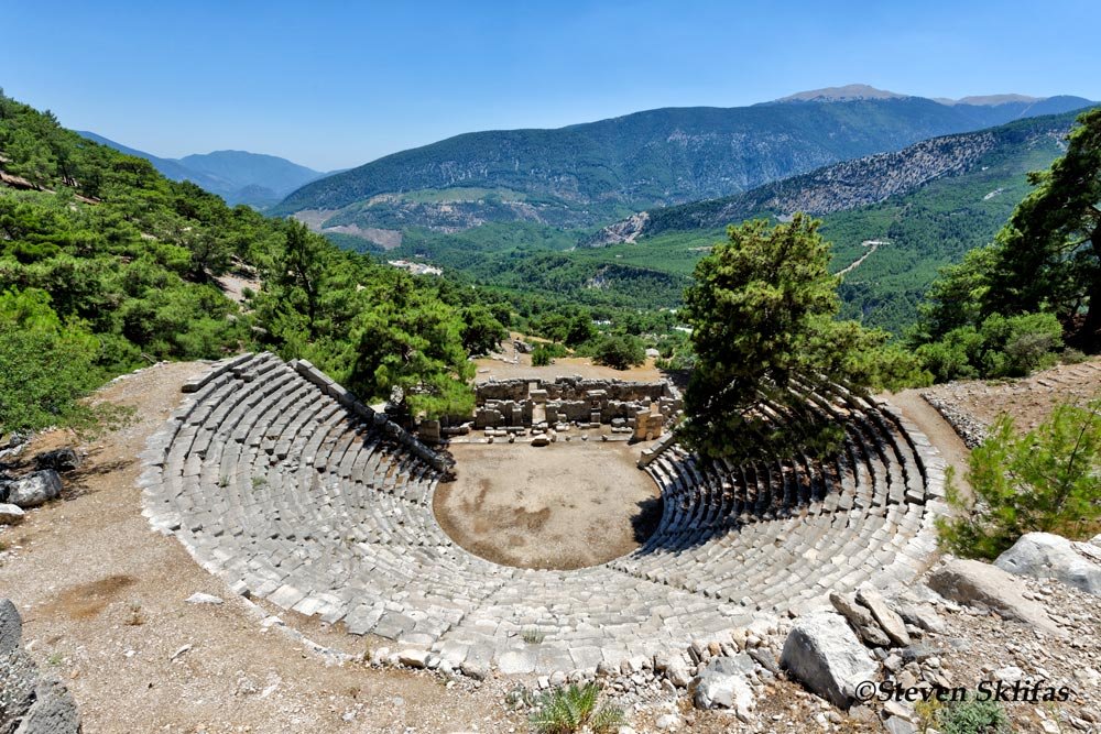The Greek styled ancient Hellenistic theatre at the Lycian city of Arykanda, in the Antalya province of Southern Turkey.